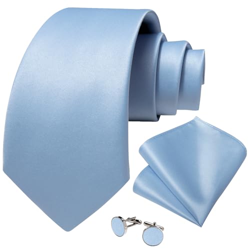 Image of DiBanGu Mens Solid Color Tie and Pocket Square Set Woven Silk Plain Necktie & Handkerchief for Men Wedding Party Formal