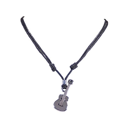 BlueRica Guitar on Adjustable Black Cord Necklace (Chrome Finish)