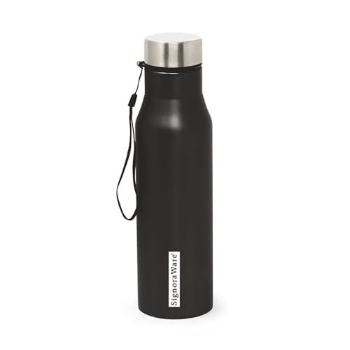 SignoraWare Blaze Stainless Steel Bottle | Airtight & Leakproof | Easy to Carry & Clean | Sleek Design | Durable & Eco-Friendly | Ideal for Office, School, Gym, Travel & Outdoor Use (1 Ltr | Black)