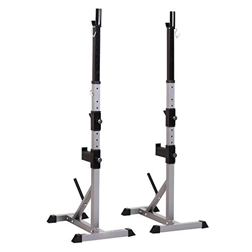 Soozier 2-Piece Pair Steel Height Adjustable Barbell Squat Rack and Bench Press