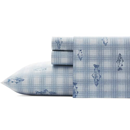 Image of Eddie Bauer - Queen Sheets, Cotton Percale Bedding Set, Crisp & Cool Home Decor (Methow Plaid Blue, Queen)