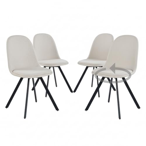 Homy Casa Lot de 4 chaises de salle à manger pivotantes en tissu avec assise rembourrée - Chaises de salon et de cuisine avec pieds en métal noir - Beige