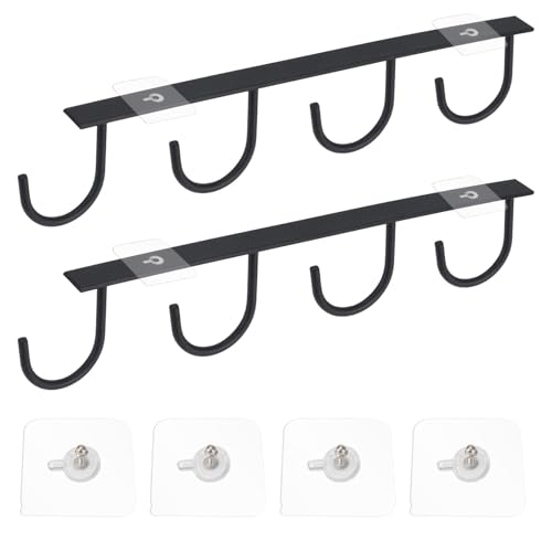 COEWUR 2 Piezas 4 Ganchos para Colgar Tazas en Armario de Cocina, con 4 Tornillos Adhesivos sin Taladrar para Taza de Café Organización