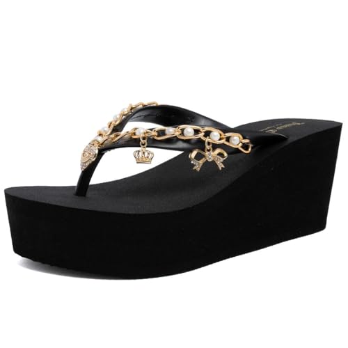 Image of Juicy Couture Women's Wedge Platform Flip Flops, Fashion Beach Sandals with Soft Footbed and Thong Style