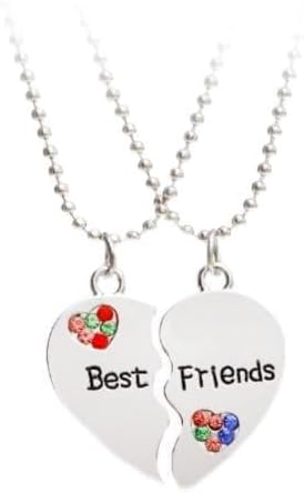 Best Friends Forever and Ever Necklace with Crystal Broken Heart Charm Pendant Set Friendship Necklace