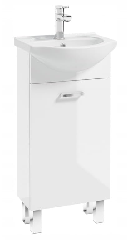 .Deftrans Badezimmerschrank mit Waschbecken und Waschtischarmatur, 40 x 84 x 20 cm weißer stehend Waschbeckenschrank kleine mit waschtischarmatur gäste wc