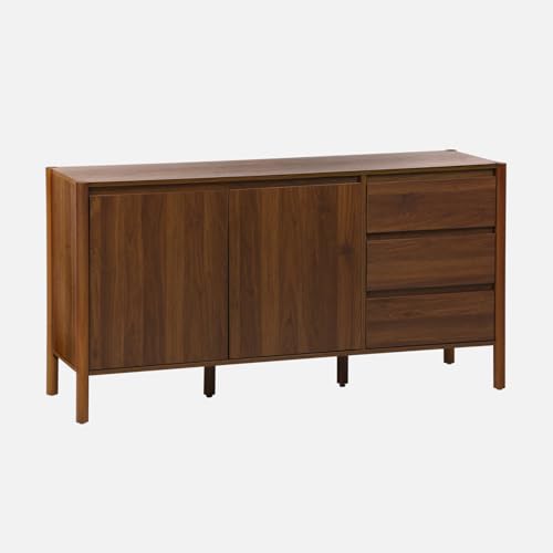 sweeek - Buffet décor Bois 2 Portes 3 tiroirs 150cm Noyer - 150 x 42 x 78.5 cm - Harmony