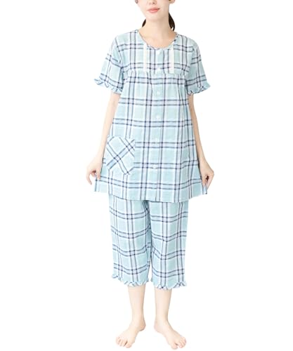 NISHIKI［ニシキ］ パジャマ レディース 半袖 前開き 綿100％ サッカー素材 肌に優しい 夏 涼しい 薄手 上下...