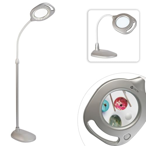 OttLite 2-in-1 LED Magnifier Floor & Table Light, Clearsun, Silver, Retail
