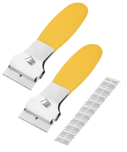 Bates- Razor Blade Scraper Set, 2 Pack, Yellow, Locking Razor Scraper Set with 10 Extra Carbon Steel Blades, Window Scraper Tool, Glass Scraper Blades, Paint Scraper Blade Scraper for Cleaning