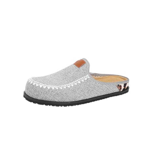 Unisex Gray Loafers for Men & Women – Slip-On Casual Shoes with Zigzag Stitching, Leather Collar Patch, and Spotted Heel Detail