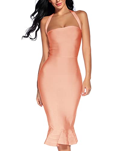 Image of houstil Women's V Neck Halter Fishtail Bandage Bodycon Dress Party