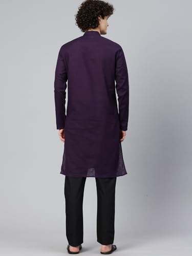 Image of Majestic Man Men's Cotton Regular Fit Casual Mandarin Collar Ethnic Motifs Solid Long Kurta