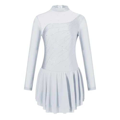 LUYSGBXR Maillot NiñA Vestido de patinaje artístico for niñas, de gasa brillante, for ballet, gimnasia, baile, competición, patinaje sobre hielo(White,14)