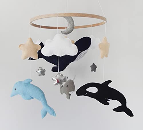 Whale Mobile,Nursery Mobiles, Ocean Mobiles,Killer Whale Mobile,Under The Sea Mobile,Narwhal Mobile,Handmade Mobile, Baby Shower Gift