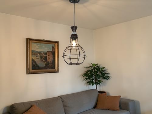Image of Prop It Up Modern Cage Pendant Light for Bedroom & Living Room | Industrial Hanging Ceiling Lamp with Metal Frame | Decorative Ambient Lighting for Home, Cafe & Dining Area | E27 Holder
