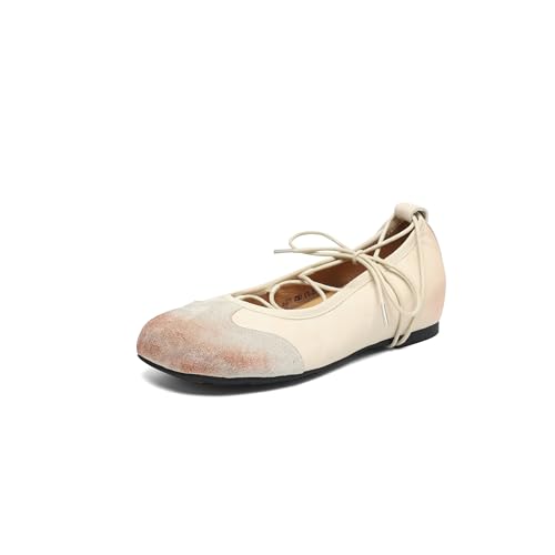 Mary Jane Shoes Women Lace Up Closed Round Toe Flats Criss Cross Strap Comfortable Casuals Dress Tied Shoes