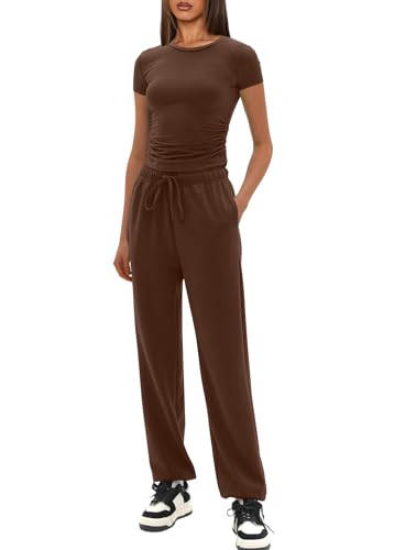 Darong Womens 2 Piece Outfit Sets Short Sleeve Crew Neck T Shirts with Jogger Pants Active Tracksuit Lounge Set