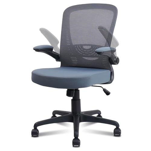 Image of CLATINA Ergonomic Office Desk Chair, Office Guest Chair Reception Mid Back Mesh Office Chair Ergonomic Swivel Grey Mesh Computer Chair Flip Up Arms with Lumbar Support Adjustable Height Task Chair