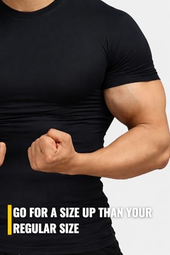 Image of NEVER QUIT Half Sleeve Compression T-Shirt for Men, 90% Polyester 10% Spandex, Skinny Fit, Stretchable, Round Neck, for Gym & Sports