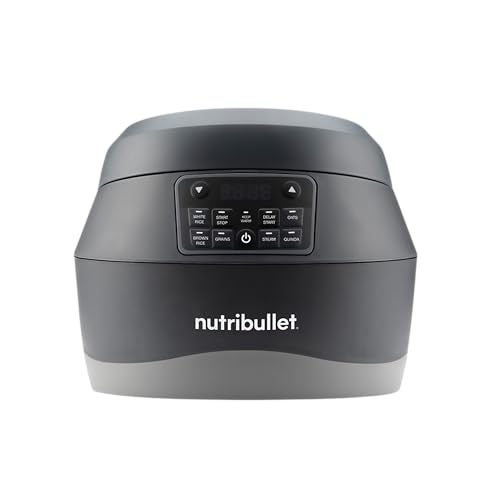 nutribullet EveryGrain Cooker - Olla Arrocera Multifunción, para Arroz y Cereales, Hasta 10 Tazas, 5 Programas Automáticos, Función Mantener Caliente 12h, con Cuchara y Cesta, 600 W, Gris (NBRC605DG)