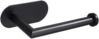 Black Toilet Roll Holder | 3m Strong Self Adhesive Black Steel Toilet Paper Holder | Stick On / No Drilling Required | Strong Loo Roll Tissue Holder Stand, Modern and Clean Design