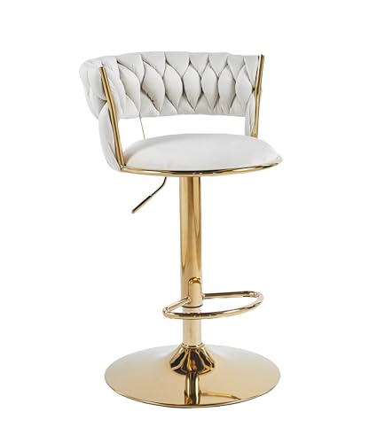 Image of Creative White Velvet Bar Chair | Modern Adjustable Bar Stool for Home, Kitchen & Bar Use | Electroplated Metal Base | 1.87 Feet Seat Height | Tufted Design | Qty 2