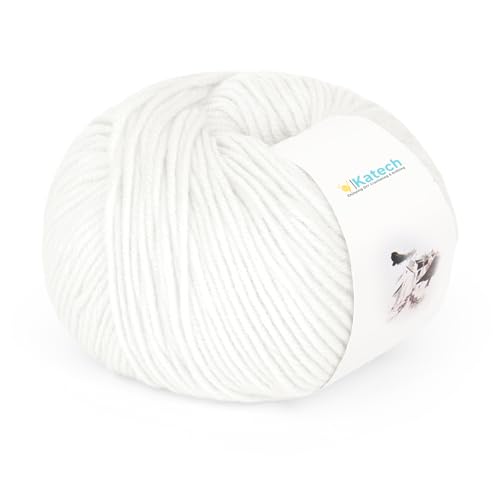 Image of Katech Cotton Yarn for Crocheting-55% Cotton 45% Acrylic-#3 DK (Light)-Super Soft Milk Cotton Yarn-Great Crochet and Knitting Starter Kit for Colorful Craft(White)
