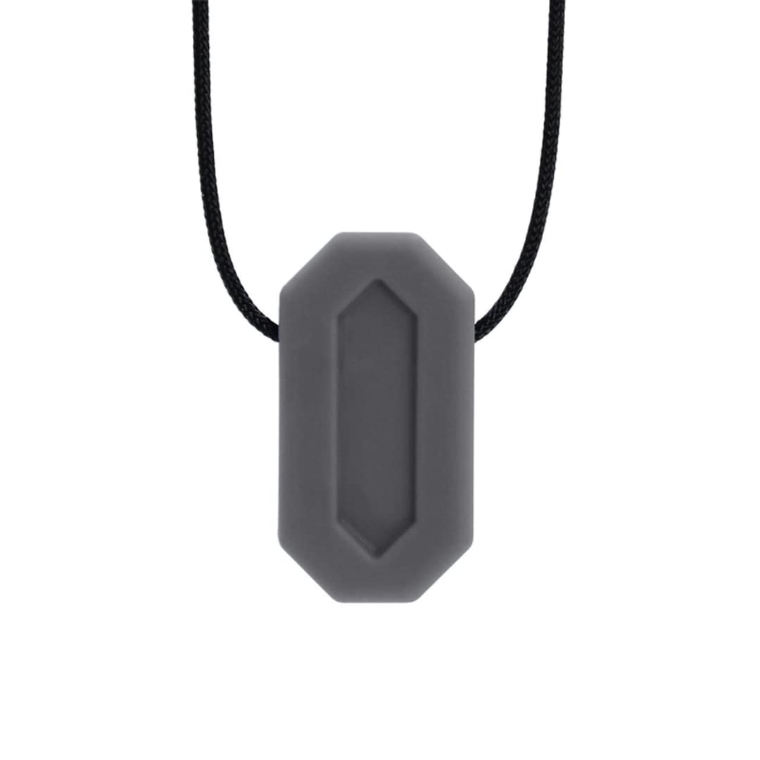 ARK® Kauhalskette in verschiedenen Stärken und Formen mit einstellbarer Abreißleine und Logostar® Praxisleitfaden - Sensory Halskette, Beißblock, Kauen, Zahnen (Minibite, extra fest dunkelgrau)