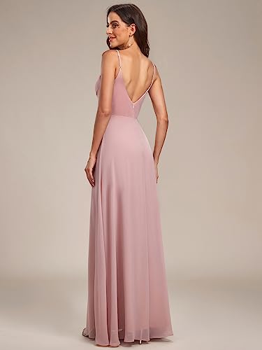 Ever-Pretty Women's Formal Wedding Dress, Evening Gown Bridesmaid Party, Summer V Neck, Chiffon Dresses, Split Maxi Dress Dusty Rose Us12 #TOP1