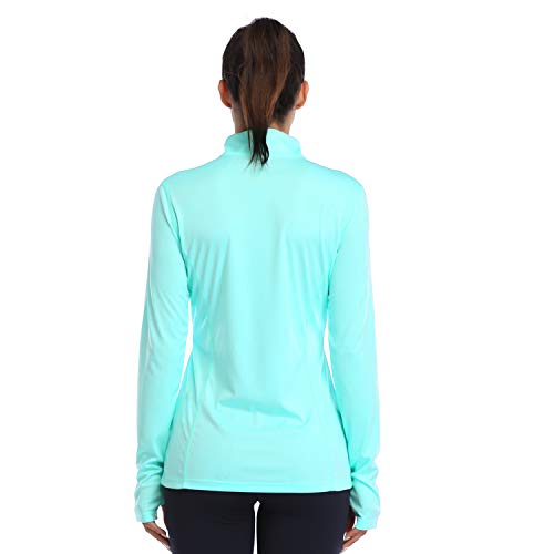 HISKYWIN Womens UPF 50+ Sun Protection Tops Long Sleeve Half-Zip Thumb Hole Outdoor Performance Workout Shirt HF806 Light Green M