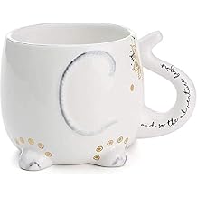 VOTUM Elephant Ceramic Coffee or Tea Mug - Animal Shaped Cup with Hand Printed Designs Saying And So the Adventure Begins - Cute Handmade Gift for Men or Women Elephant Lovers 18.6 Fluid Ounce