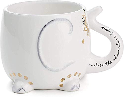 White Ceramic Coffee or Tea Mugs Animal Shaped Coffee Mugs with Hand Printed Designs and Printed Saying - 11 - 186 Fluid Ounce Large Cute Handmade Cup Elephant