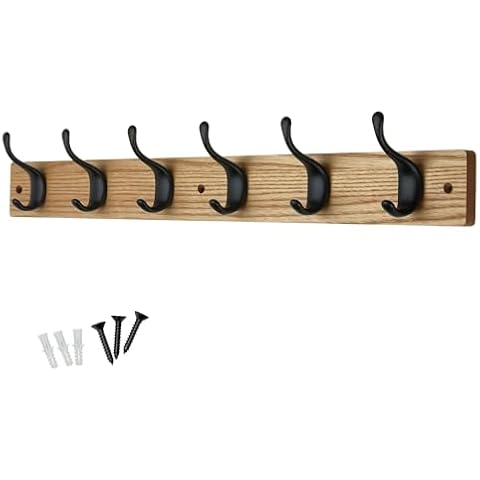 Keypak 6 Matte Black Coat Hooks on Wooden Board Cover