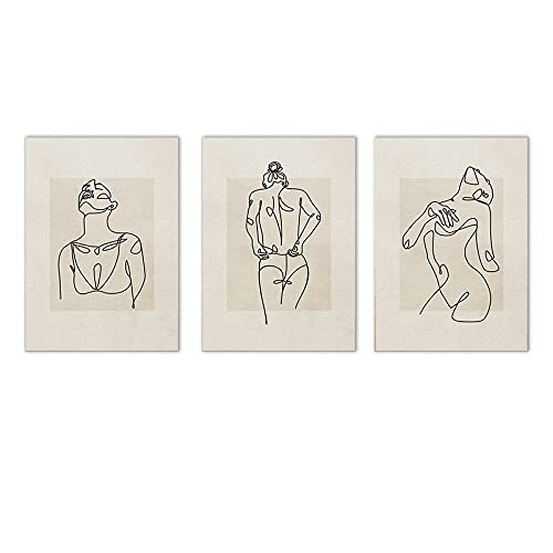 Affiche Abstrait Femme Corps en toile beige pour salon 50x70cm x3