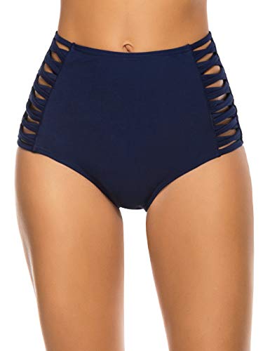 Bonneuitbebe Women's Bathing Suit Bottoms High Waist Tie Side Swim Briefs Full Coverage Swimsuit Shorts Bikini Bottoms Navy Blue