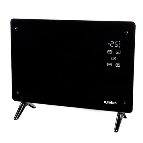 Cofan Convector radiante de panel de vidrio | Potencia: 1500 W | Pantalla LED | Mando a distancia | Control vía app y compatible con asistente de voz | Temporizador 24 h