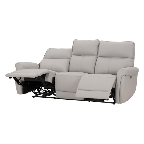 Image of Royaloak Latina Italian Power Motion Half Leather Recliner Three Seater | Genuine Leather | High Backrest Chair | Tufting Design | Designer Armrest | Pocket Springs | Recliner with USB & C Port