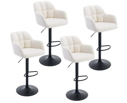 EALSON Swivel Bar Stools Set of 4 Modern Velvet Counter Barstools with Back and Arms Adjustable Bar Height Bar Stool Chairs with Metal Base for Kitchen Island/Home Indoor/Dining Room, Beige