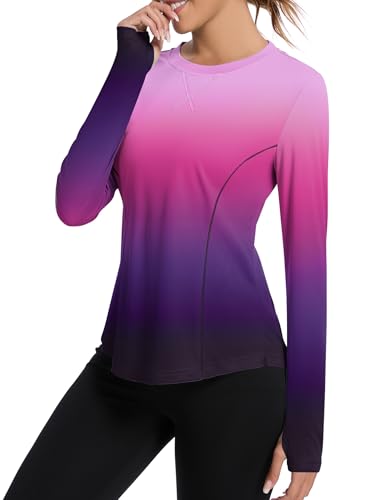 Avoogue Women's Sun Shirts UPF 50+ Long Sleeve UV Protection Shirt Lightweight Quick Dry Workout Hiking Tops for Women(Gradient Purple,M)