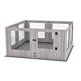 Large Dog Whelping Box Playpen: Indoor Pet Giving Birth Box Cage with Safety Rail and Waterproof Fertility Pad - 24” Tall Wooden Puppy Exercise Play Pen with Clear Acrylic Window for Small Medium Dogs