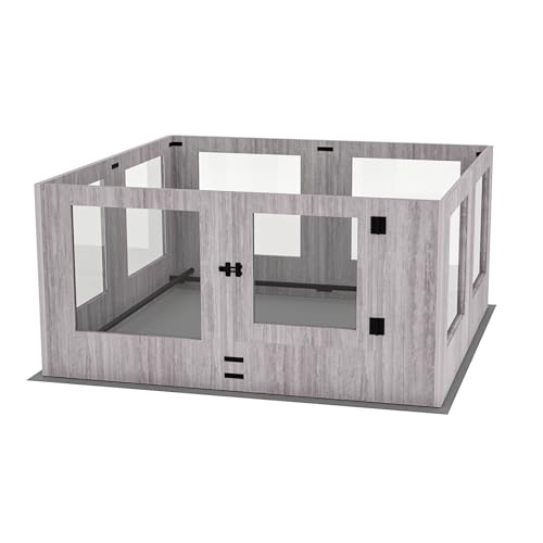 Large Dog Whelping Box Playpen: Indoor Pet Giving Birth Box Cage with Safety Rail and Waterproof Fertility Pad - 24” Tall Wooden Puppy Exercise Play Pen with Clear Acrylic Window for Small Medium Dogs