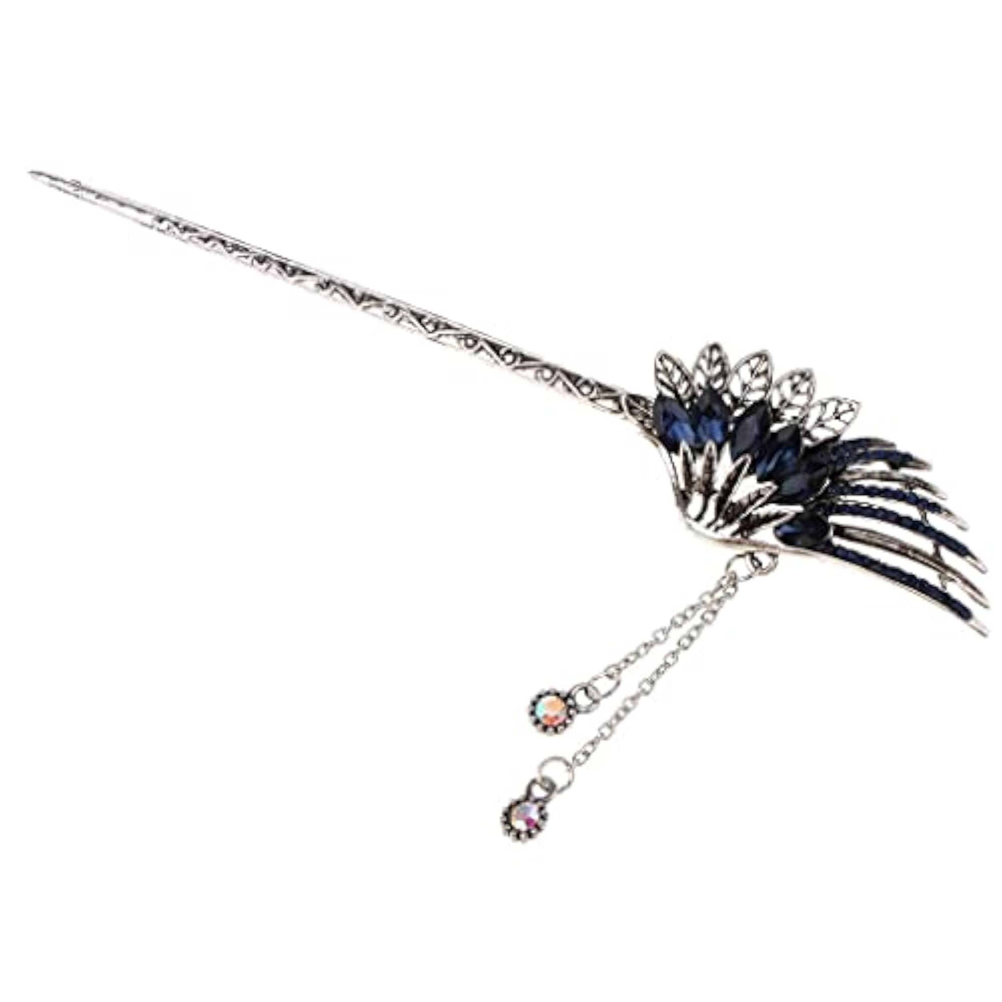 Chinese Feather Shape Hair Stick Dangle Hairpin, Blue