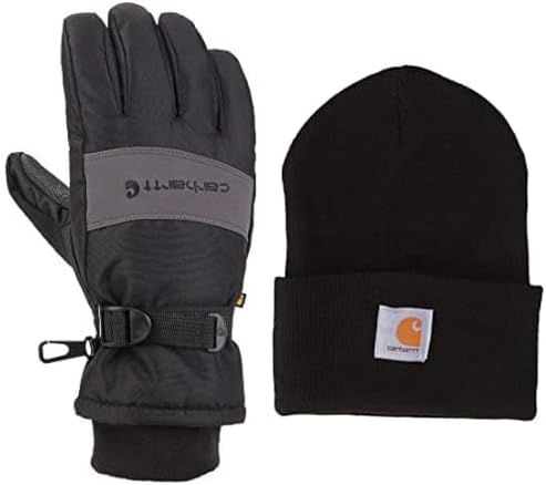 Carhartt Cuffed Beanie and Gloves bundle, 2X-Large (Pack of 1) Black/Grey and Black Beanie