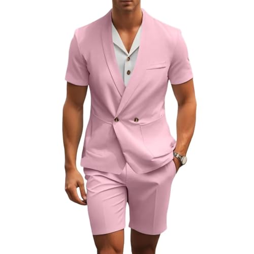 SAROULU Shorts Mens Suit 2 Piece Grooms Beach Wedding Slim Fit Tuxedo Suit Blazer & Shorts Set