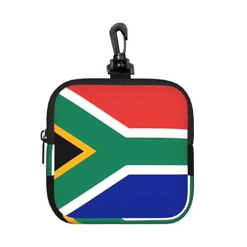 South Africa Flag Small Square Earbud Case With Keychain, Portable Zipper Pouch For Coins & Travel Accessories