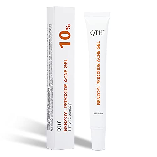 QTH 10% Benzoyl Peroxide Acne Medication Gel for back acne and butt acne clearing treatment, Acne Spot Treatment Gel 1.06 oz