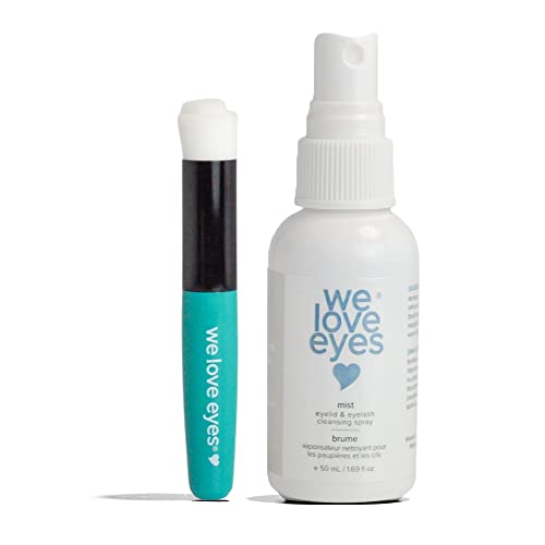 We Love Eyes -100% Oil Free Daily Eyelash Extension Care - Mist Eyelid Cleansing Spray with Eyelid Margin Brush - Spray away bacteria, demodex, debris - Vegan, Gluten, Sulfate, Paraben Free