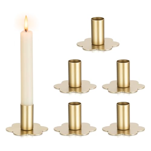 Inweder Candlestick Holders Taper Candle Holders：6 Pcs Gold Candle Sitcks Holder Table Centerpiece Metal Candle Holders for Advent Christmas Small Candlestick Holder Set for Wedding Home Decor