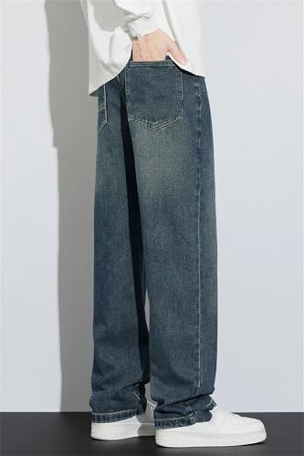 Men's Casual Retro Blue Jeans, Curved Wide-Leg Pants, Suitable for Daily Leisure3